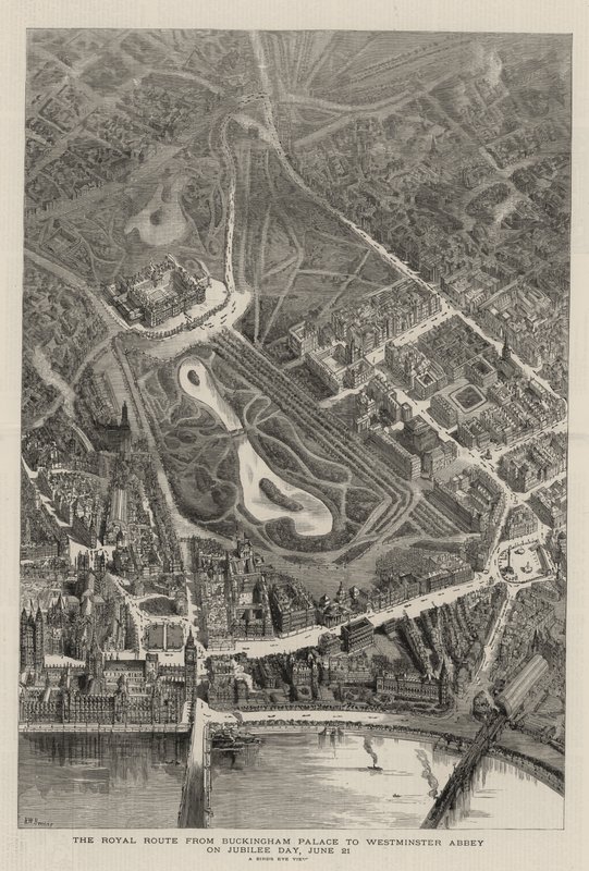 La route royale de Buckingham Palace à Westminster Abbey le jour du Jubilé, 21 juin - Henry William Brewer