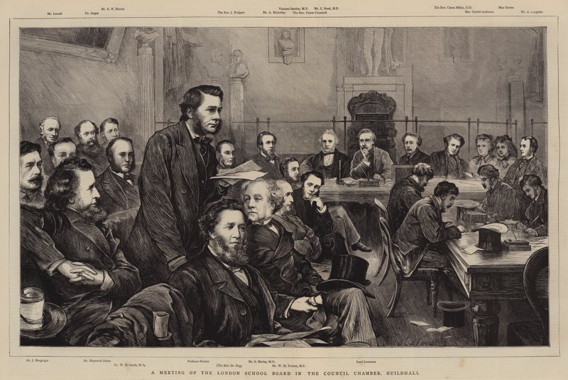 Réunion du London School Board dans la salle du conseil, Guildhall - Henry Woods