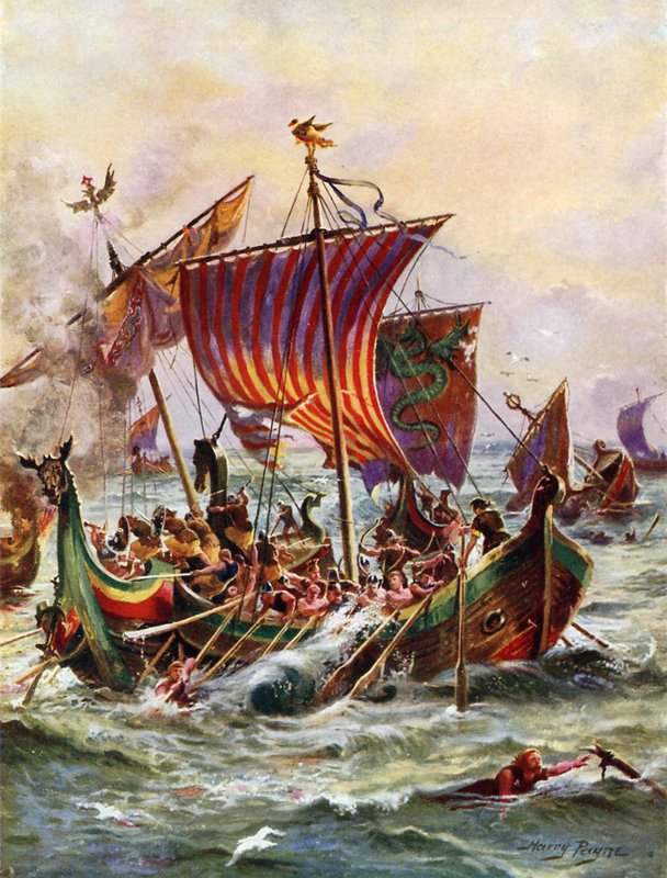 Les galères du roi Alfred attaquant les navires vikings, 897 - Henry Payne