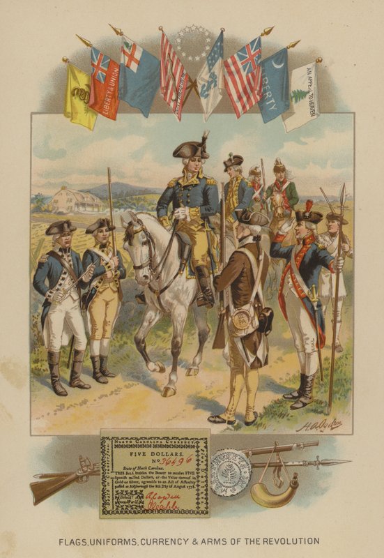 Drapeaux, uniformes, monnaie et armes de la Révolution américaine - Henry Alexander (after) Ogden