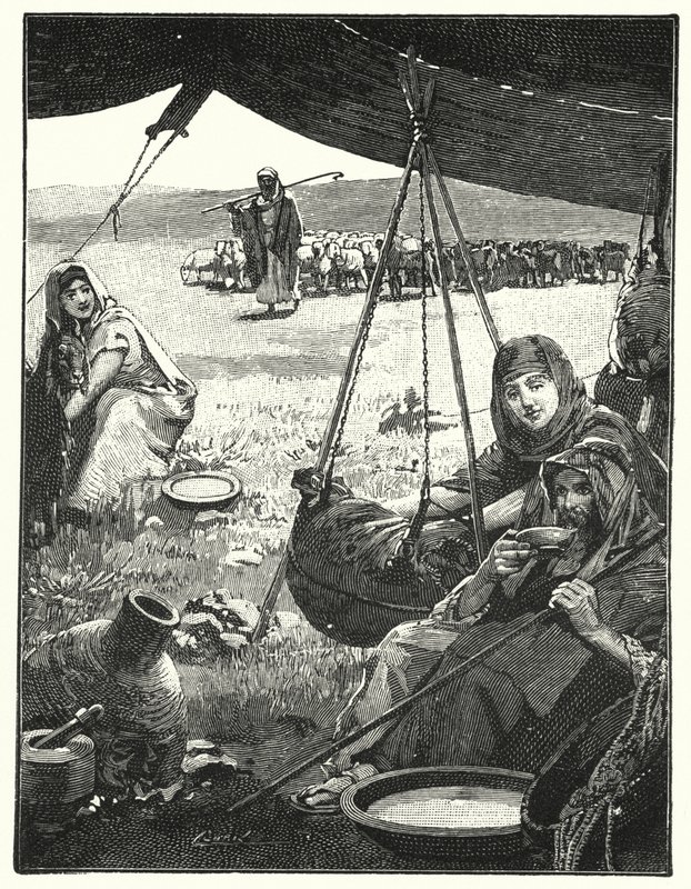 Vie sous tente en Orient, barattage du lait - Henry Andrew Harper