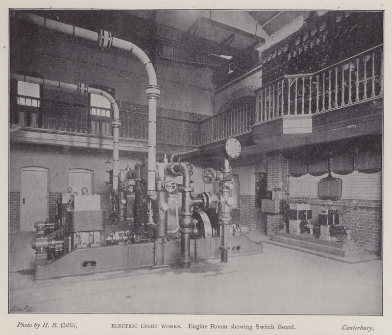 Salle des machines montrant le tableau de commande, Electric Light Works, Canterbury, Kent (photo n/b) - Henry Beauchamp Collis
