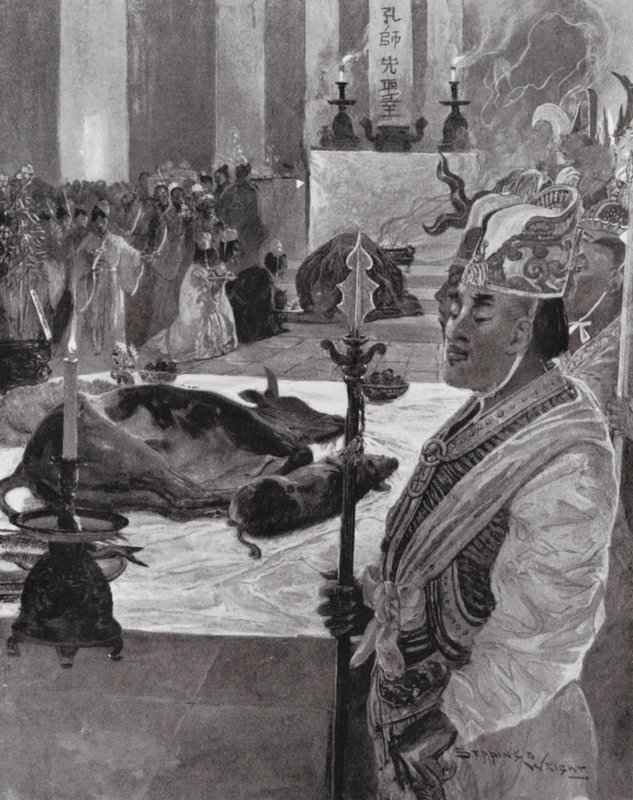 Un sacrifice dans un temple confucéen (lithographie) - Henry Charles Seppings Wright