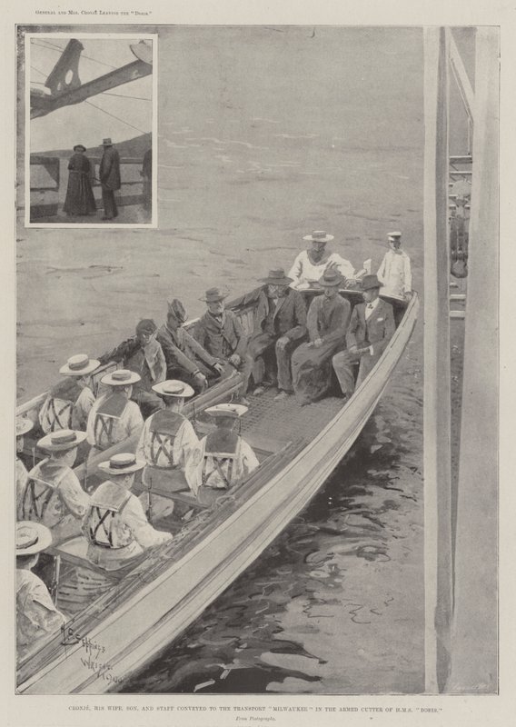Cronje, sa femme, son fils et son état-major transportés au Milwaukee dans le cutter armé du HMS Doris - Henry Charles Seppings Wright