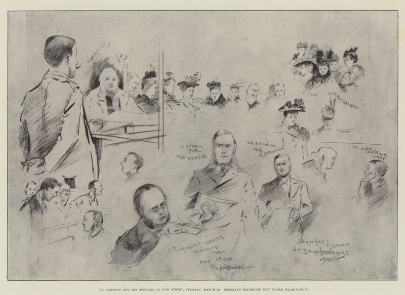 Dr Jameson et ses Officiers à Bow Street, mardi 10 mars, Sergent Drummond Hay en examen - Henry Charles Seppings Wright