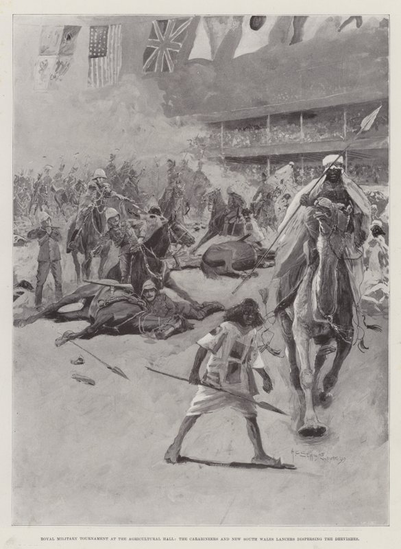 Tournoi militaire royal au Agricultural Hall, les Carabiniers et les Lancers de la Nouvelle-Galles du Sud dispersant les Derviches - Henry Charles Seppings Wright