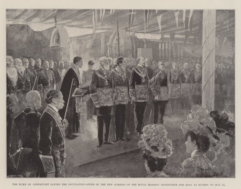 Le Duc de Connaught posant la première pierre des nouvelles écoles de la Royal Masonic Institution for Boys à Bushey le 12 mai - Henry Charles Seppings Wright