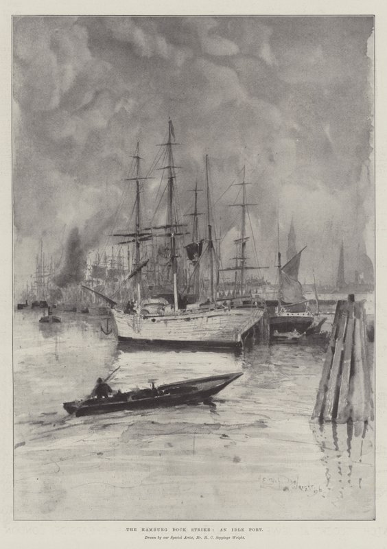 La grève des docks de Hambourg, un port inactif - Henry Charles Seppings Wright
