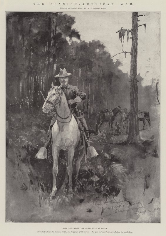 La guerre hispano-américaine, avec la cavalerie en service de piquet à Tampa (gravure) - Henry Charles Seppings Wright