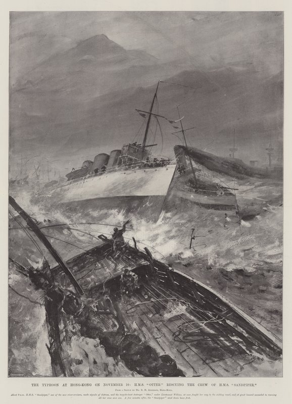 Le typhon à Hong-Kong le 10 novembre, HMS Otter sauvant l