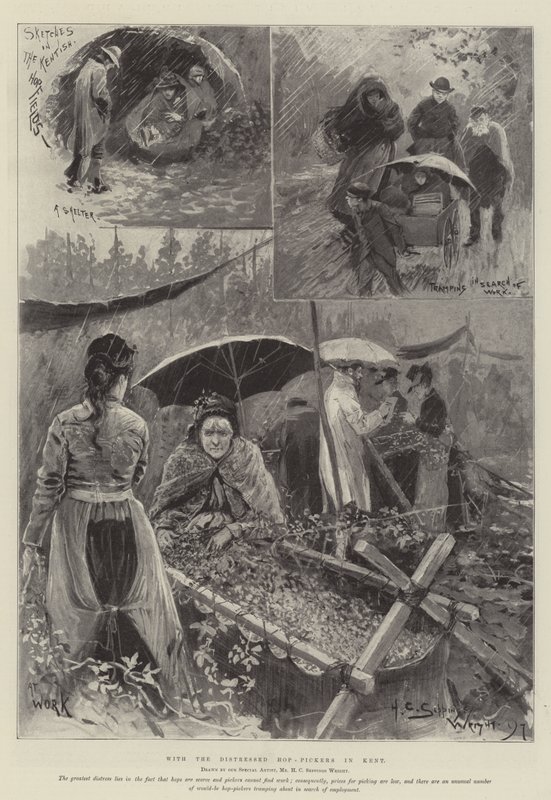 Avec les cueilleurs de houblon en détresse dans le Kent - Henry Charles Seppings Wright