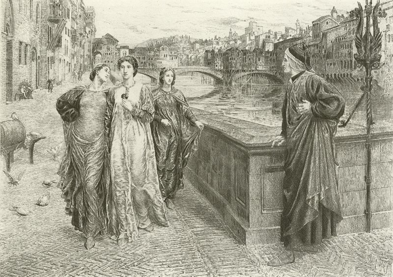 La première rencontre de Dante et Béatrice (gravure) - Henry Holiday