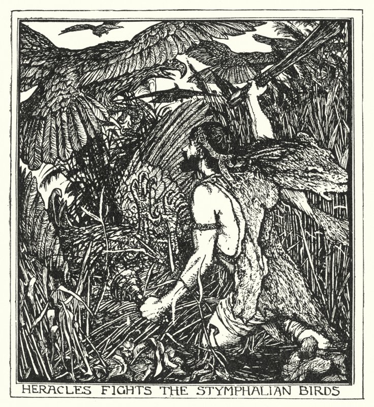 Héraclès combat les oiseaux de Stymphale (litho) - Henry Justice Ford