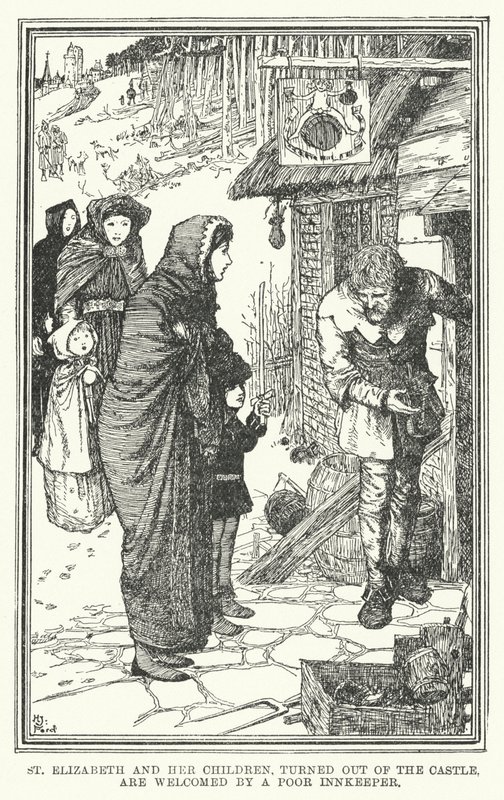 Sainte Élisabeth et ses enfants, chassés du château, sont accueillis par un pauvre aubergiste - Henry Justice Ford