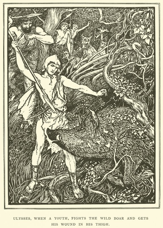 Ulysse, jeune, combat le sanglier et se blesse à la cuisse - Henry Justice Ford
