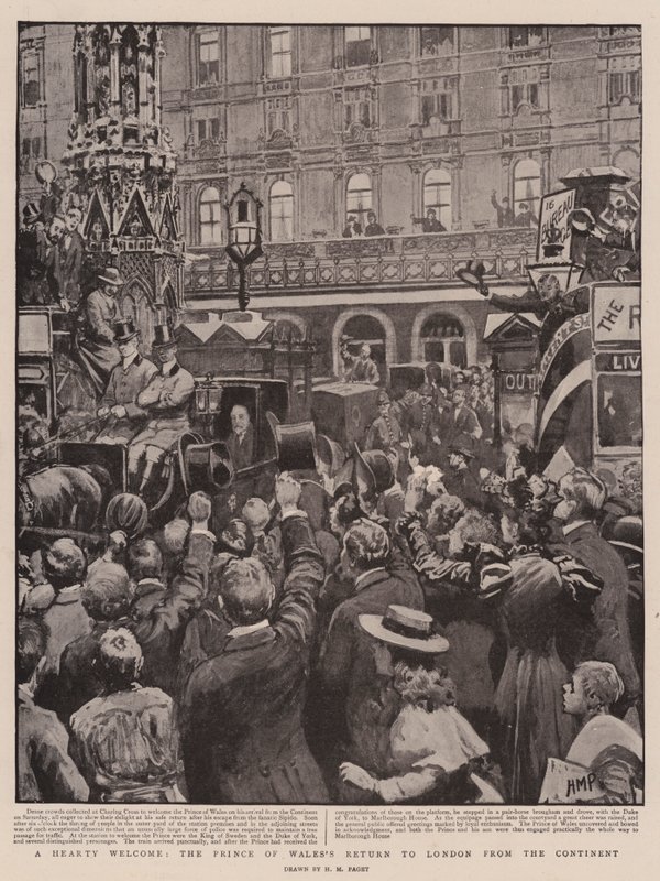 Un accueil chaleureux, le retour du prince de Galles à Londres depuis le continent - Henry Marriott Paget