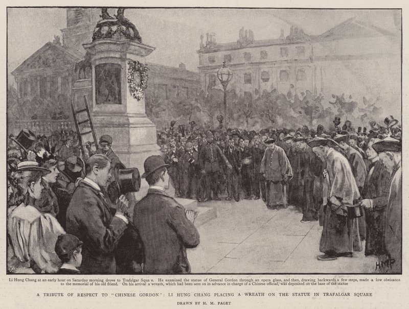 Un hommage de respect à Gordon Chinois, Li Hung Chang déposant une couronne sur la statue à Trafalgar Square - Henry Marriott Paget