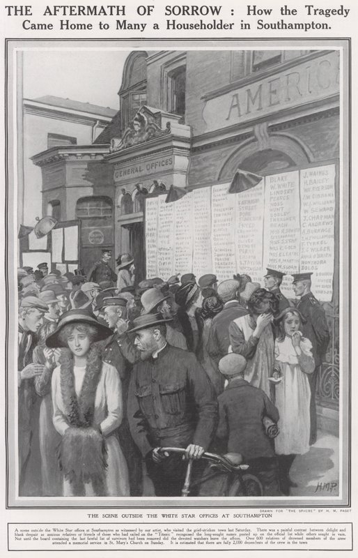 Naufrage du Titanic, la scène devant les bureaux de la White Star à Southampton - Henry Marriott Paget