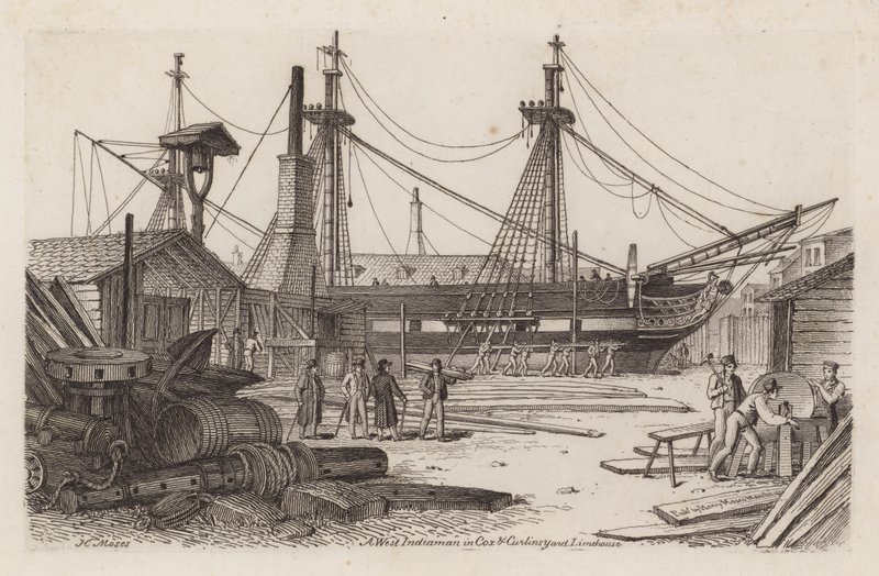 Un navire des Indes occidentales dans la cour de Cox et Curlins, Limehouse - Henry Moses