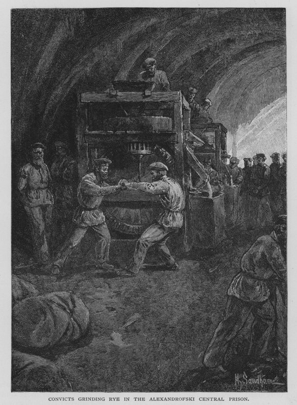 Les condamnés broyant le seigle dans la prison centrale d