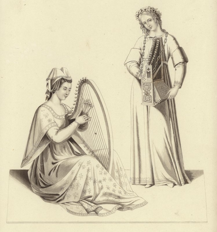 Dames jouant de la harpe et de l