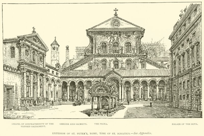 Extérieur de Saint-Pierre, Rome, époque de Saint Ignace (gravure) - Henry William Brewer
