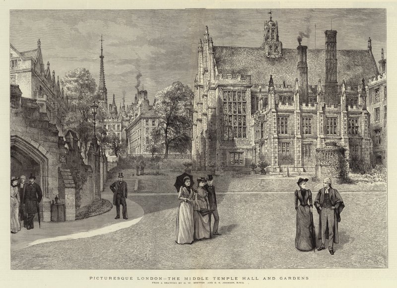 Londres pittoresque, le Middle Temple Hall et les jardins - Henry William Brewer