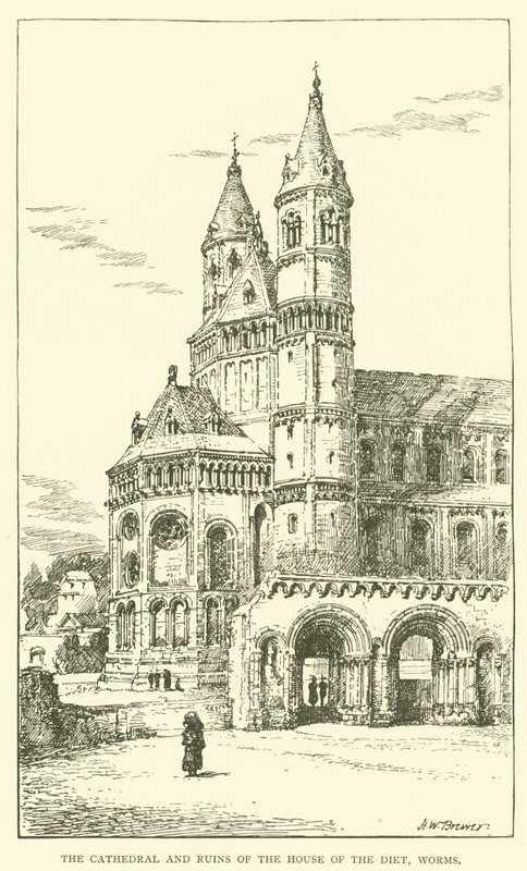La cathédrale et les ruines de la maison de la Diète, Worms (gravure) - Henry William Brewer