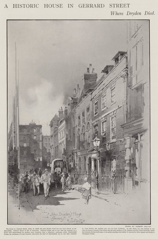 La maison de Gerrard Street, Londres, où le poète John Dryden est mort en 1700 (lithographie) - Herbert (after) Railton