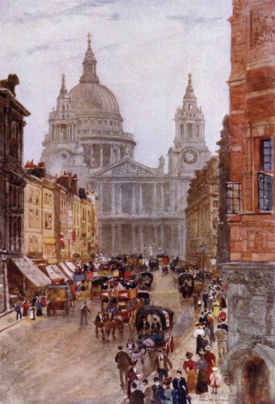 Saint-Paul et Ludgate Hill (lithographie en couleur) - Herbert Menzies (after) Marshall