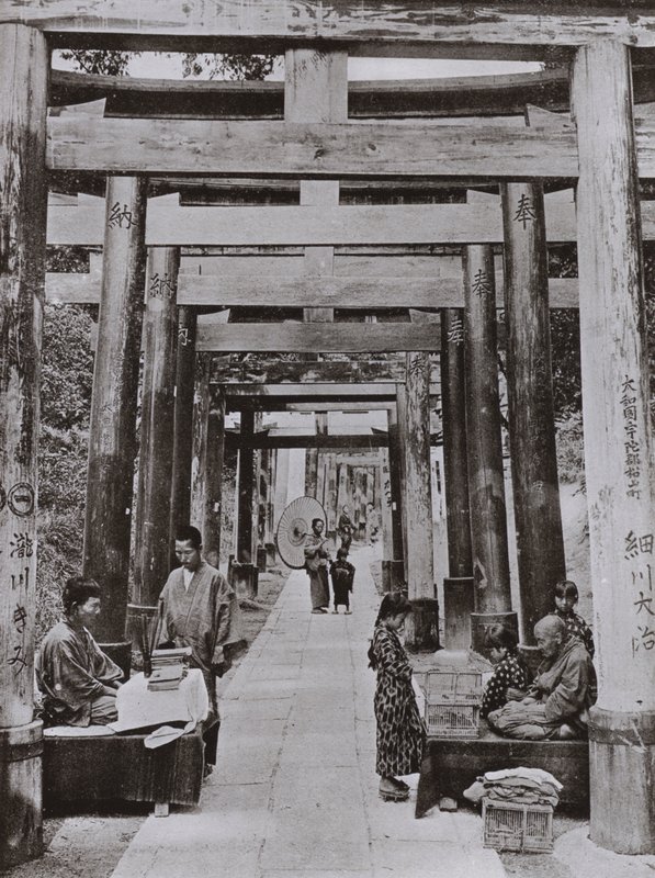 Une avenue de Torii au temple Inari - Herbert Ponting