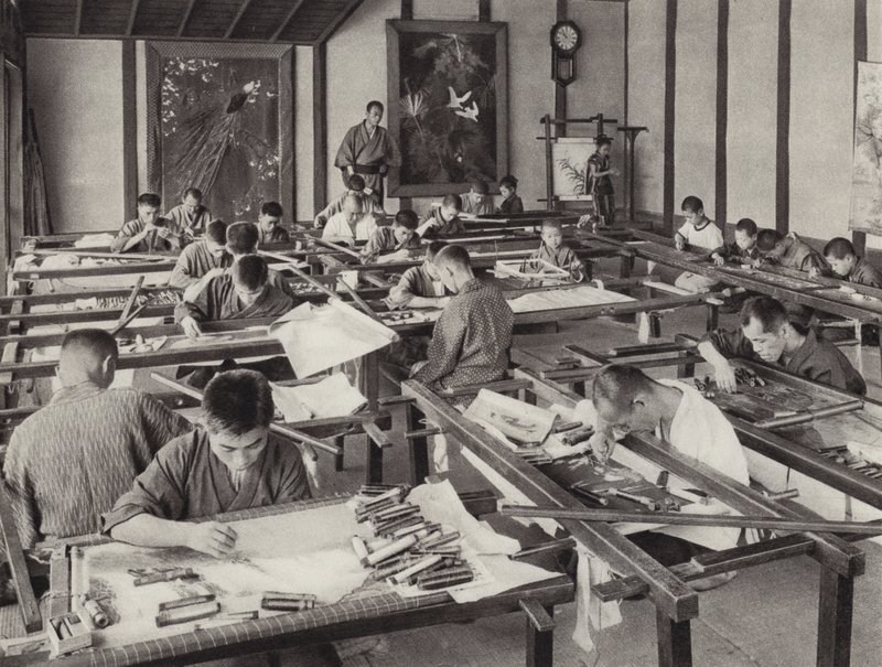 Japon dans les années 1920 : École de broderie à Kyoto - Herbert Ponting