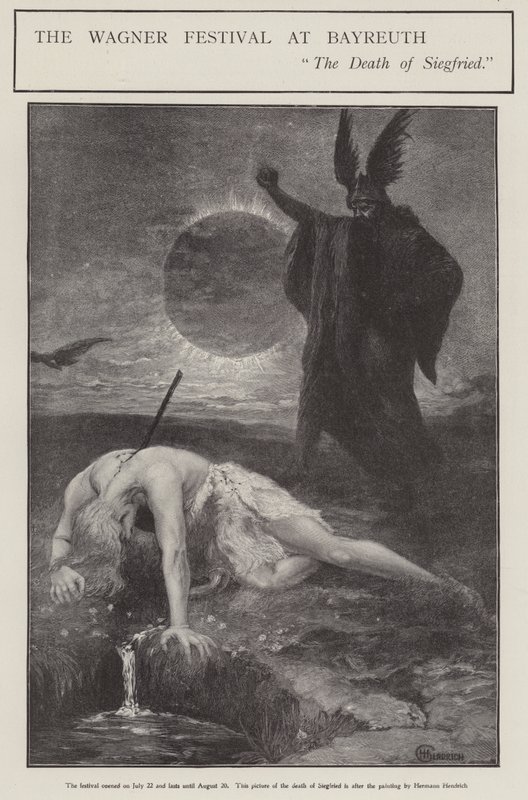 Le Festival Wagner à Bayreuth : la Mort de Siegfried (lithographie) - Hermann (after) Hendrich