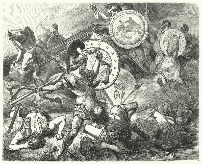 Épaminondas sauvant la vie de Pélopidas à la bataille de Mantinée, 385 av. J.-C. - Hermann Vogel