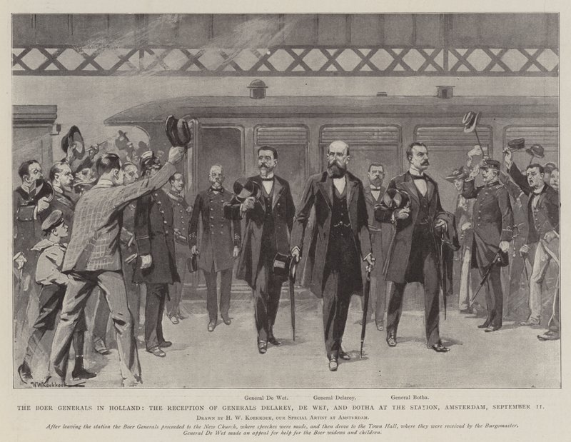Les généraux boers en Hollande, la réception des généraux Delarey, De Wet et Botha à la gare, Amsterdam, 11 septembre - Hermanus Willem Koekkoek