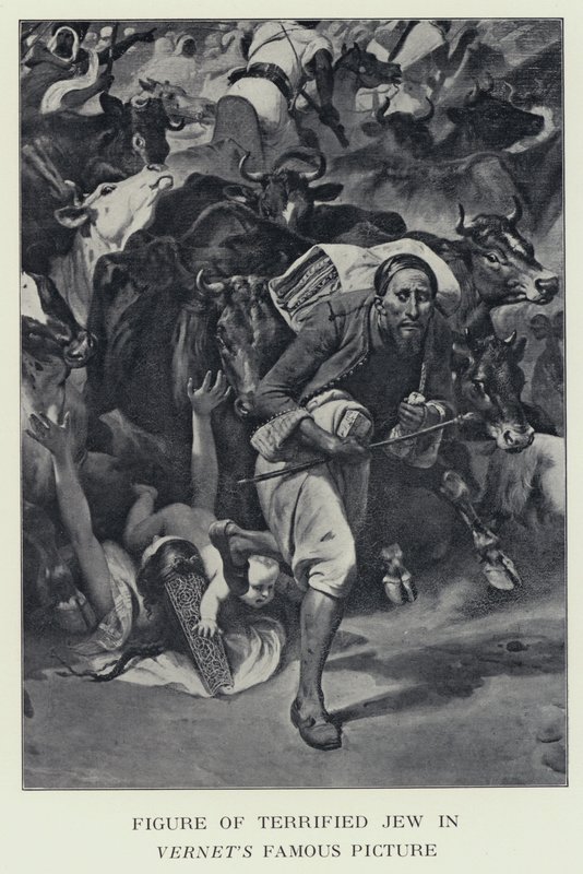 Figure de Juif terrifié dans la célèbre image de Vernet - supposée être une représentation du Baron James Rothschild - Horace (after) Vernet