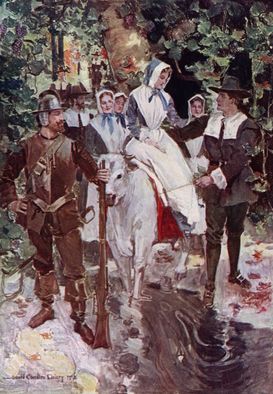 Illustration pour La Cour de Miles Standish par Henry Wadsworth Longfellow - Howard Chandler (after) Christy