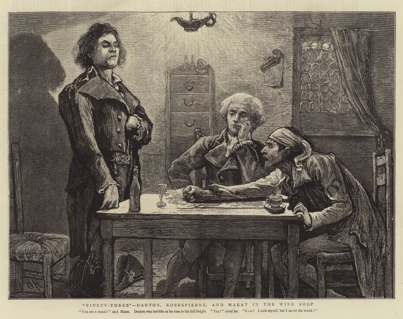 Quatre-vingt-treize, Danton, Robespierre et Marat dans le magasin de vin - Hubert von Herkomer