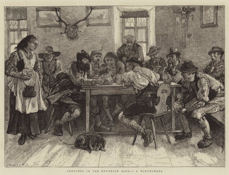 Croquis dans les Alpes bavaroises, I, un Wirthshaus - Hubert von Herkomer