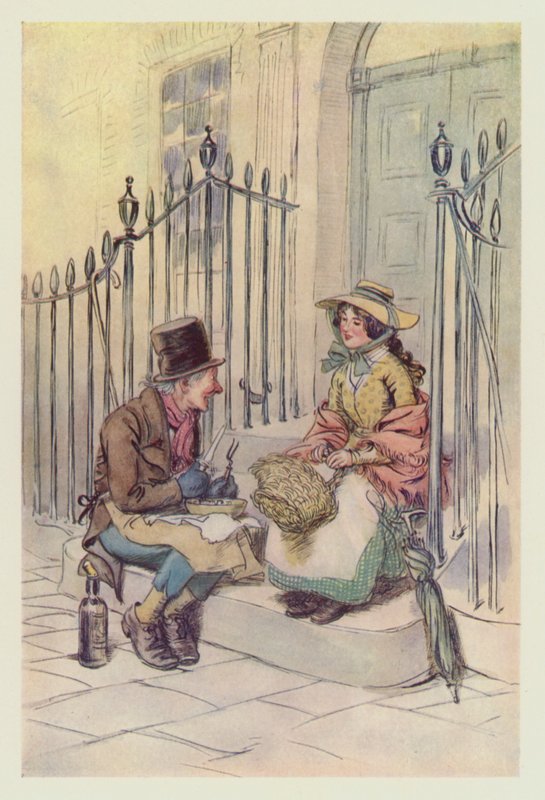 Trotty Veck, avec sa fille Meg, dînant sur les marches - Hugh Thomson