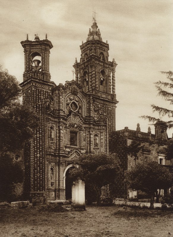 Mexique : Eglise de San Francisco, vue antérieure (photo n/b) - Hugo Brehme