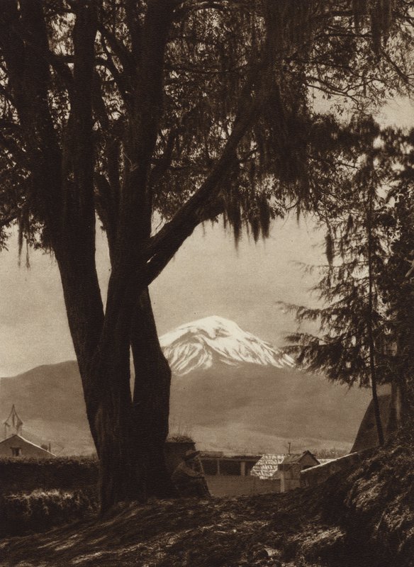 Mexique : Popocatepetl, vu depuis Amecameca (photo n/b) - Hugo Brehme
