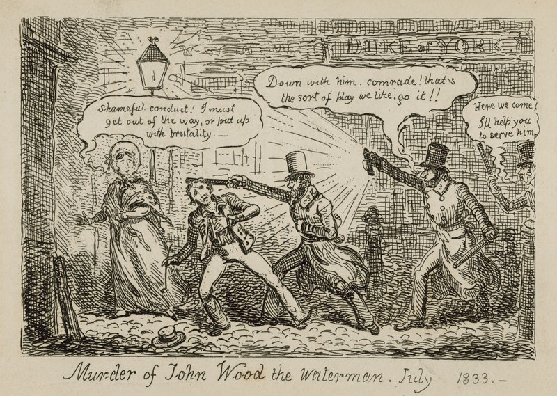 Meurtre de John Wood le batelier, juillet 1833 (gravure) - Isaac (after) Cruikshank