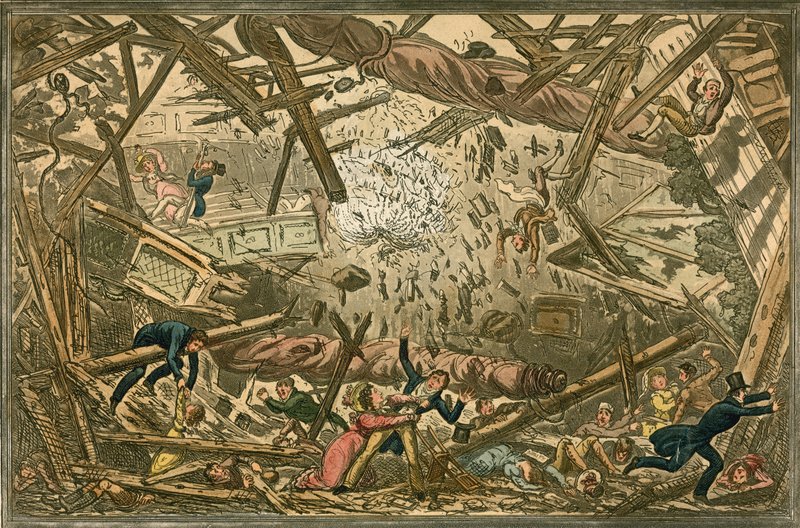 La chute du théâtre de New Brunswick, 28 février 1828 - Isaac, Robert and George Cruikshank