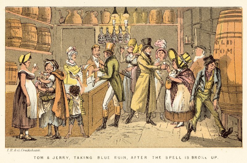 Tom et Jerry, prenant du Blue Ruin, après la fin de la fête - Isaac, Robert and George Cruikshank
