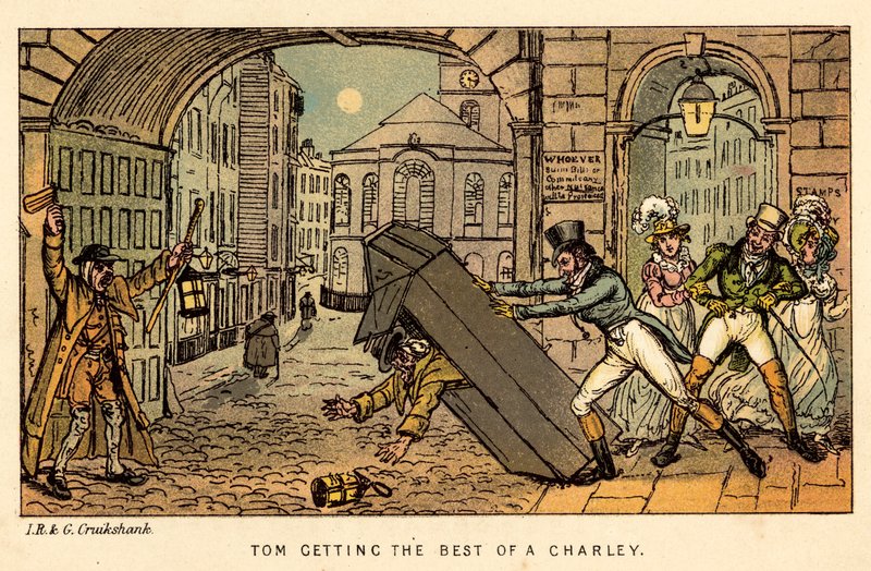 Tom prenant le dessus sur un Charley - Isaac, Robert and George Cruikshank