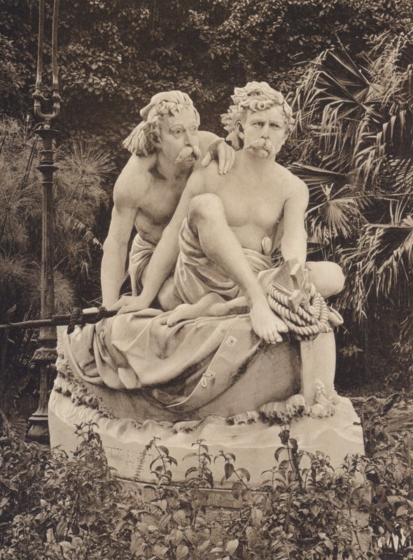 Sicile / Sicile : Villa Giulia et le groupe Canaris, sculpture de Civiletti (photo n/b) - Italian Photographer