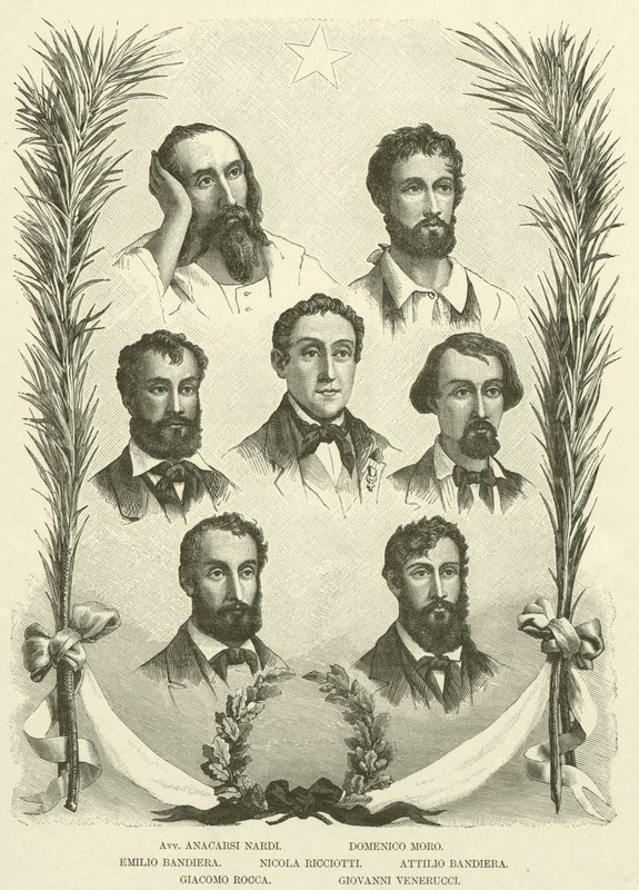 Avv Anacarsi Nardi, Domenico Moro, Emilio Bandiera, Nicola Ricciotti, Attilio Bandiera, Giacomo Rocca, Giovanni Venerucci (gravure) - Italian School
