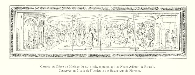 Cassone ou Caisse de Mariage du XVe siècle, représentant les Noces Adimari et Ricasoli, Conservée au Musée de l