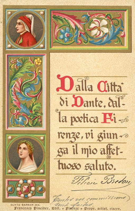 Dante, Béatrice, Divine Comédie (lithographie couleur) - Italian School